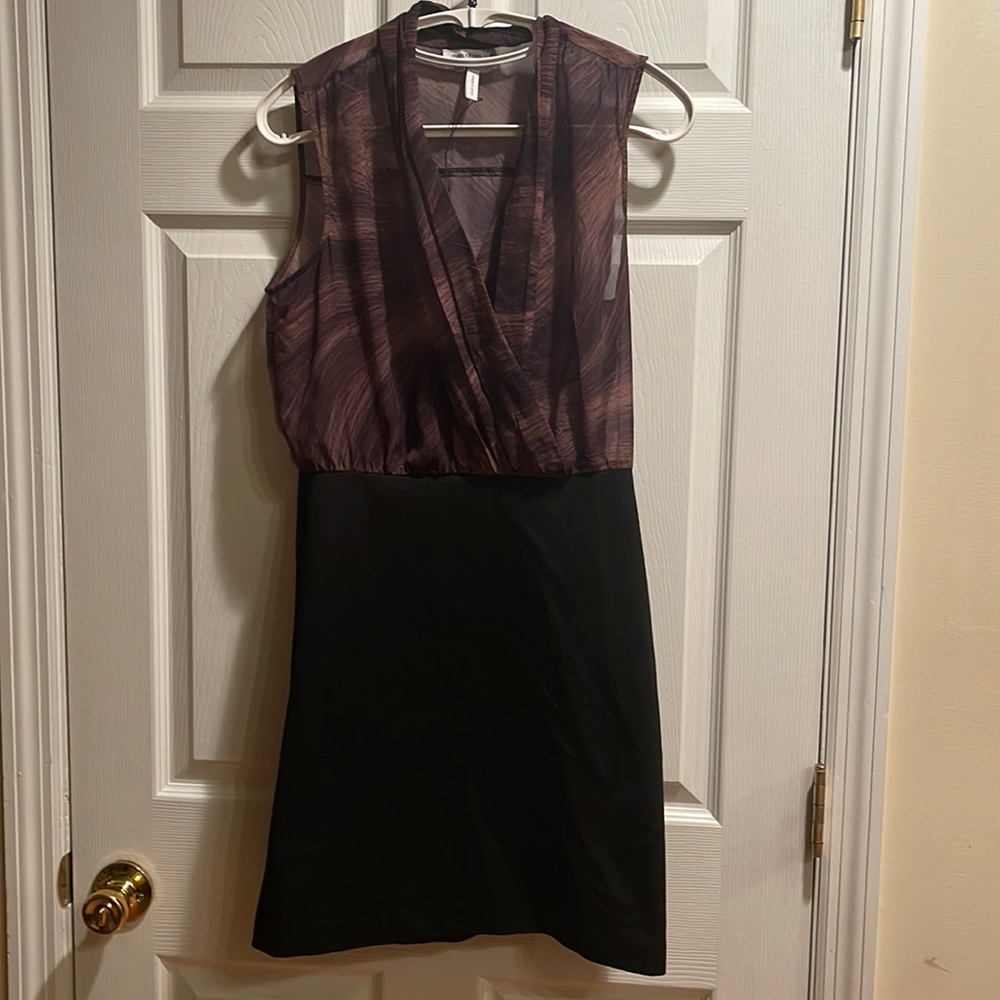 Manoukin brown black sleeveless fitted dress size small